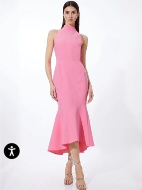 Karen Millen Sleeveless High-Neck Pink Mermaid Midi Dress NWT